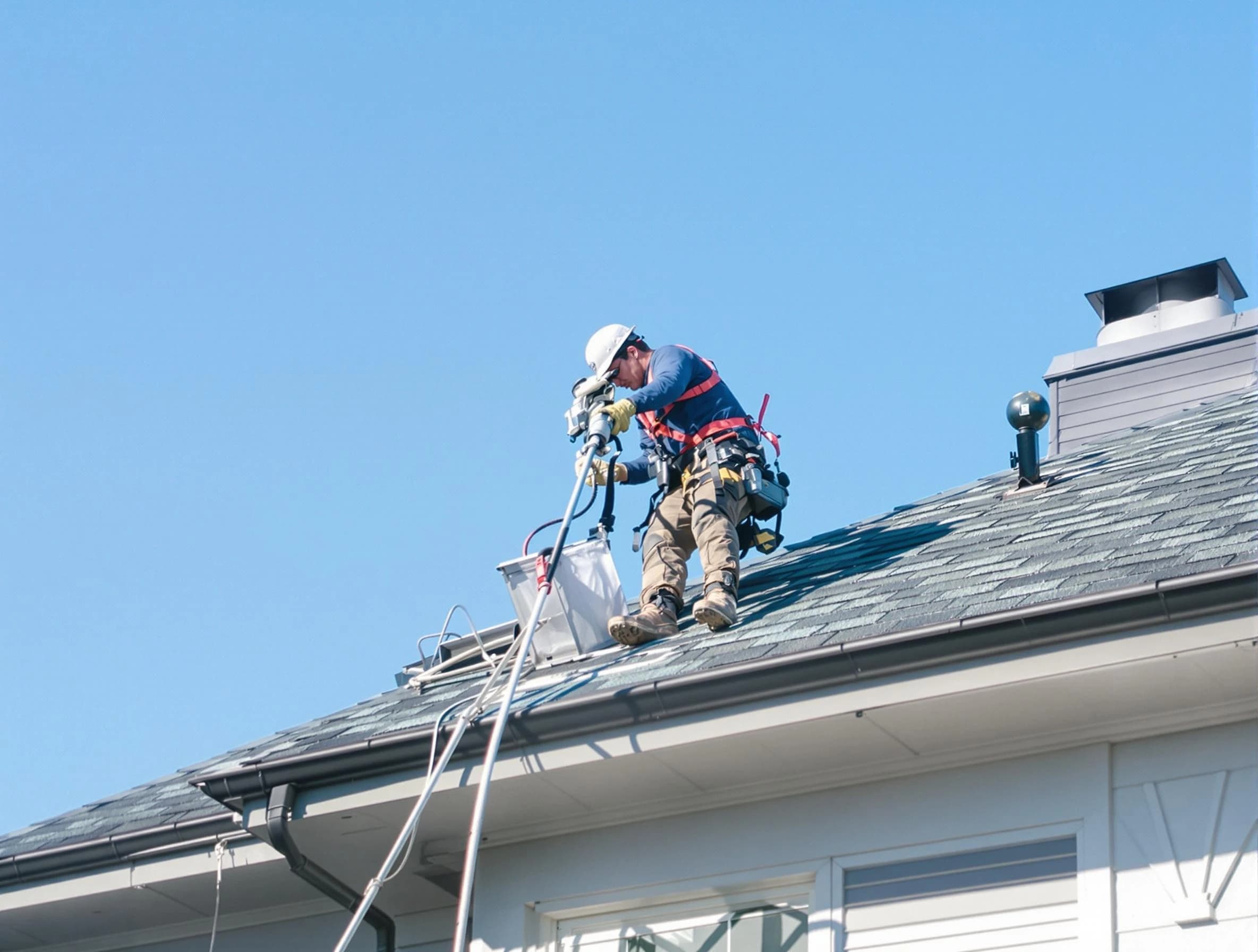 Randolph Dryer Vent Cleaning certified technician cleaning a roof-mounted dryer vent system in Randolph