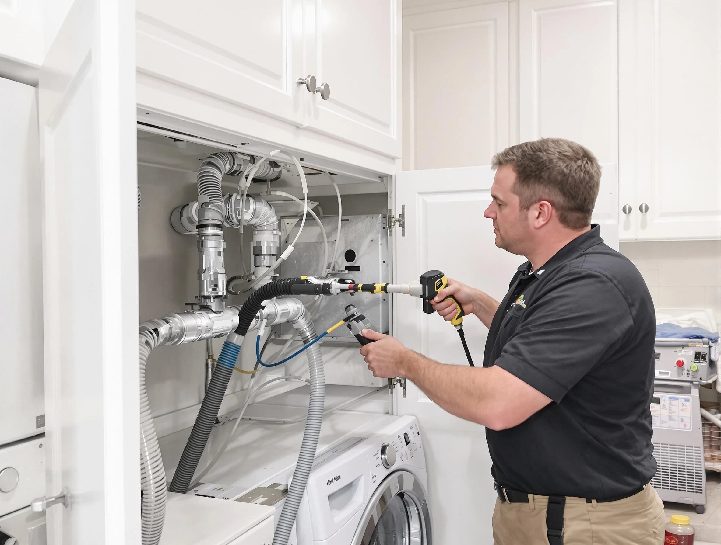 Randolph Dryer Vent Cleaning professional removing severe blockage from a clogged dryer vent in Randolph