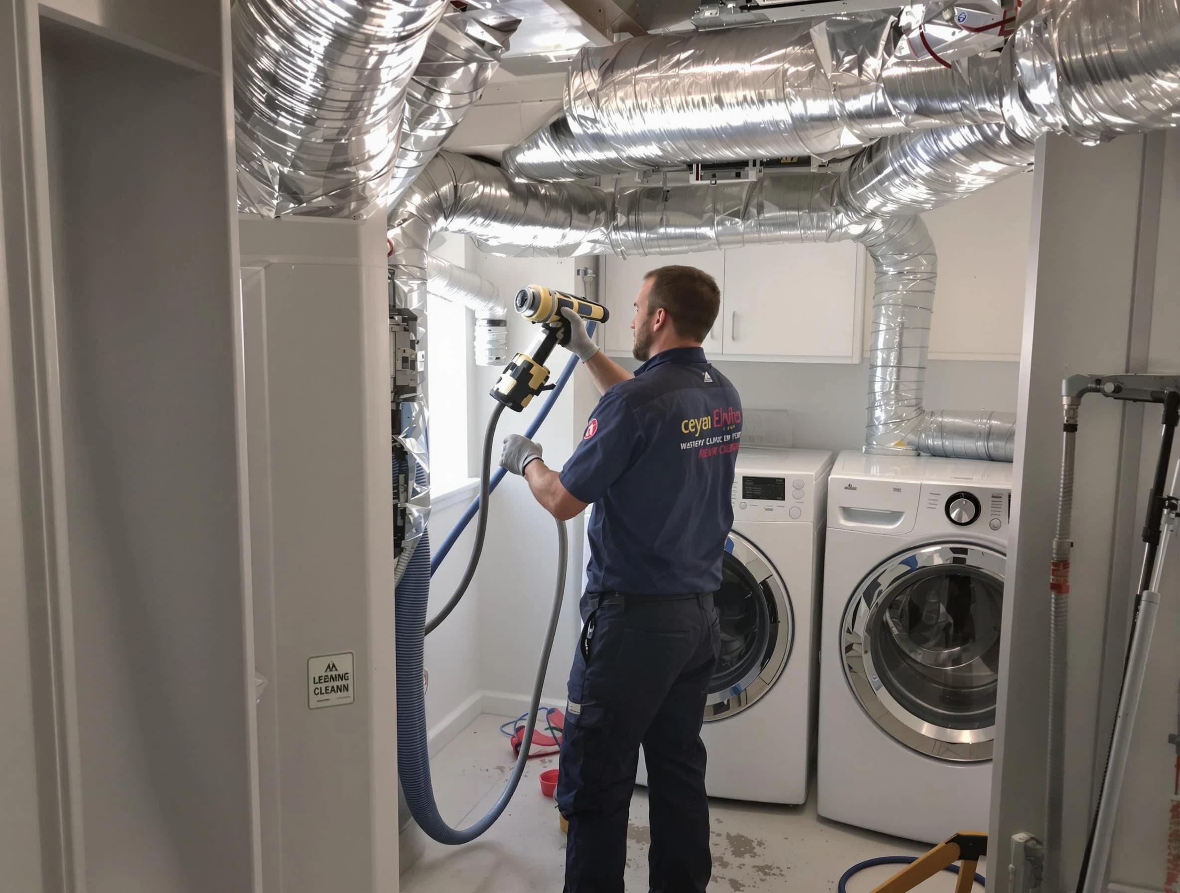 Randolph Dryer Vent Cleaning specialist using advanced equipment for thorough duct cleaning in Randolph