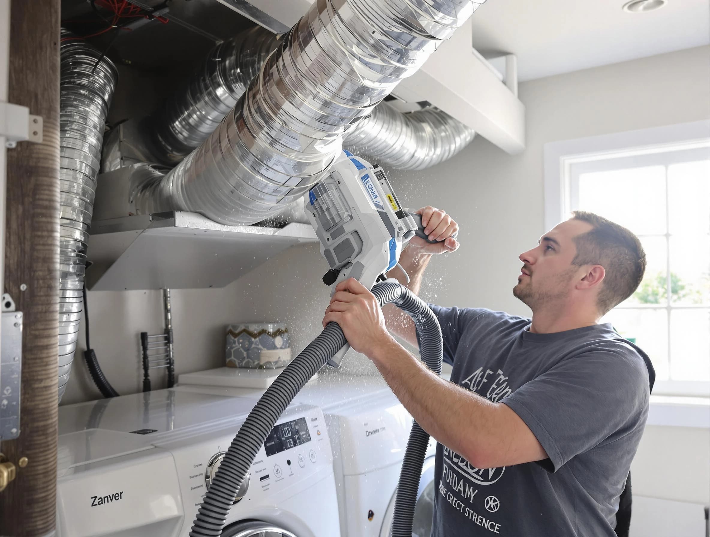 Randolph Dryer Vent Cleaning specialist cleaning deep within a dryer vent duct system in Randolph