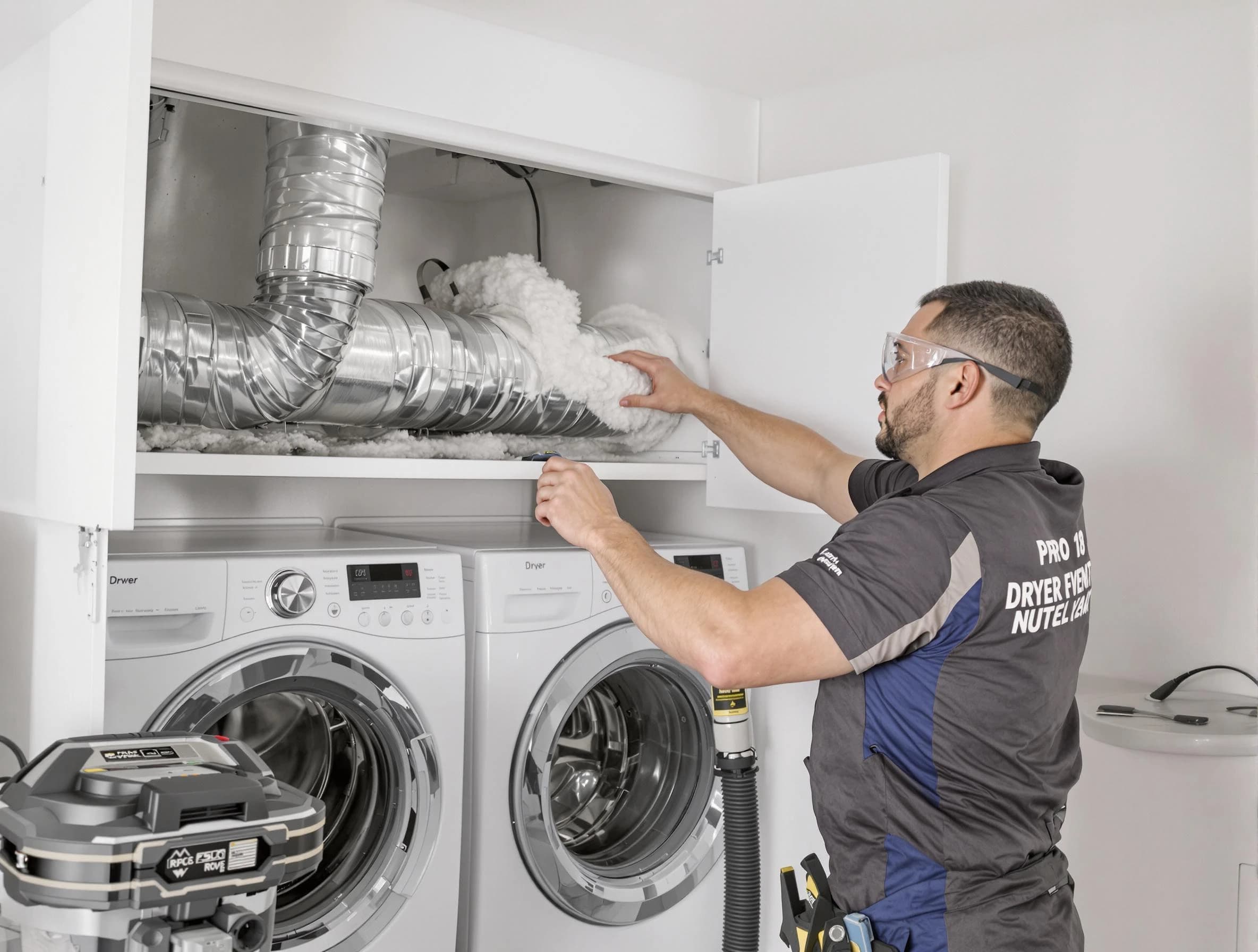 Randolph Dryer Vent Cleaning certified technician performing specialized gas dryer vent cleaning in Randolph